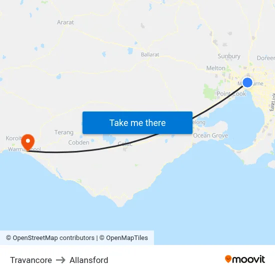 Travancore to Allansford map