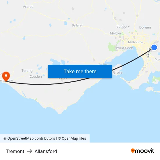 Tremont to Allansford map
