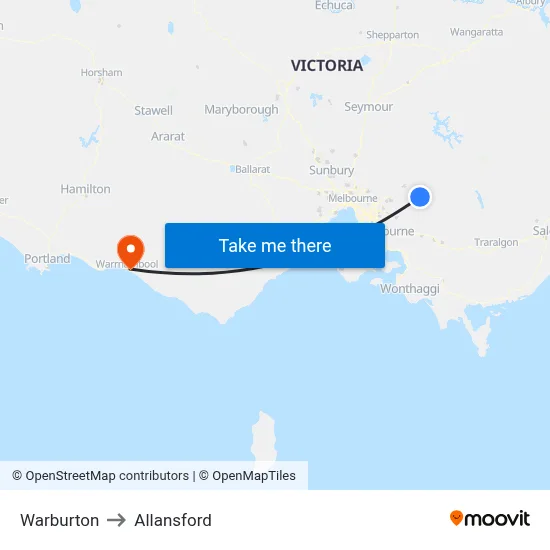 Warburton to Allansford map