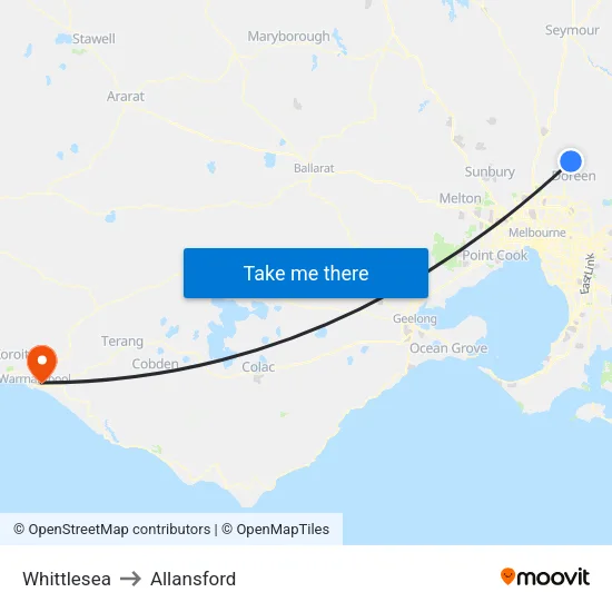 Whittlesea to Allansford map