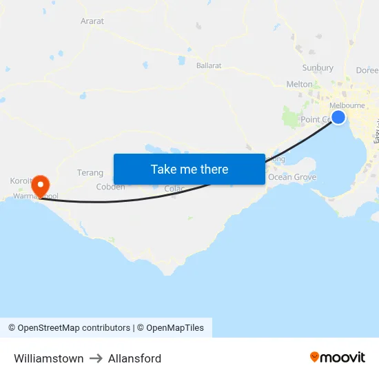 Williamstown to Allansford map