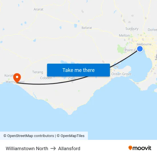 Williamstown North to Allansford map