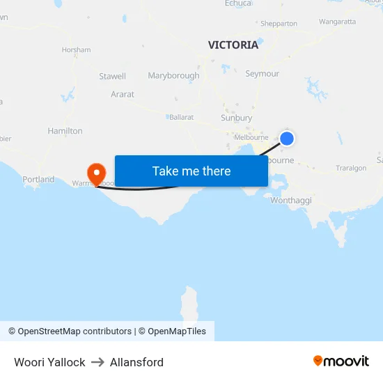 Woori Yallock to Allansford map