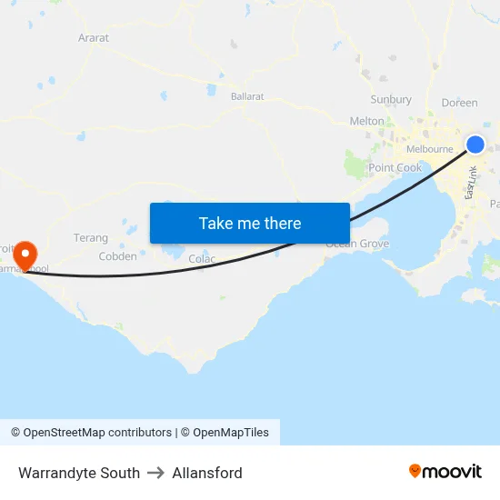 Warrandyte South to Allansford map