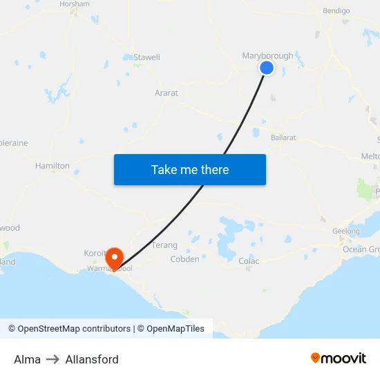 Alma to Allansford map