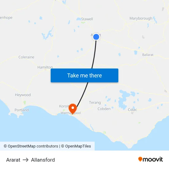 Ararat to Allansford map