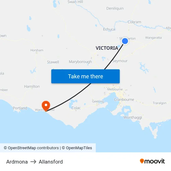 Ardmona to Allansford map
