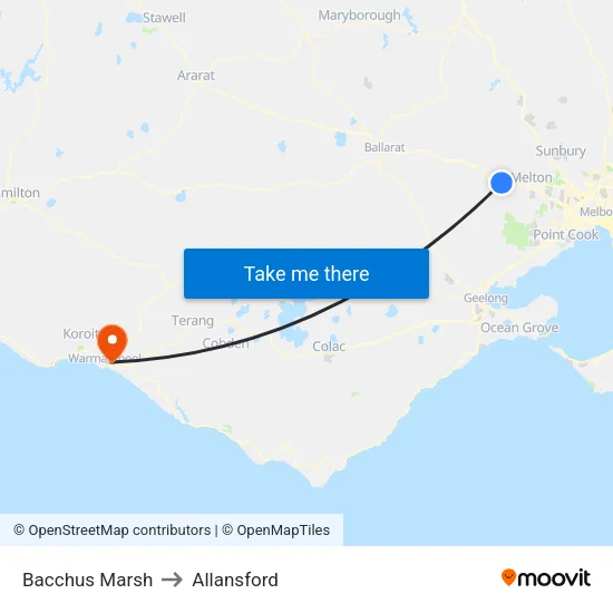 Bacchus Marsh to Allansford map