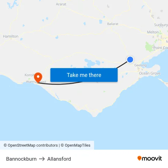 Bannockburn to Allansford map