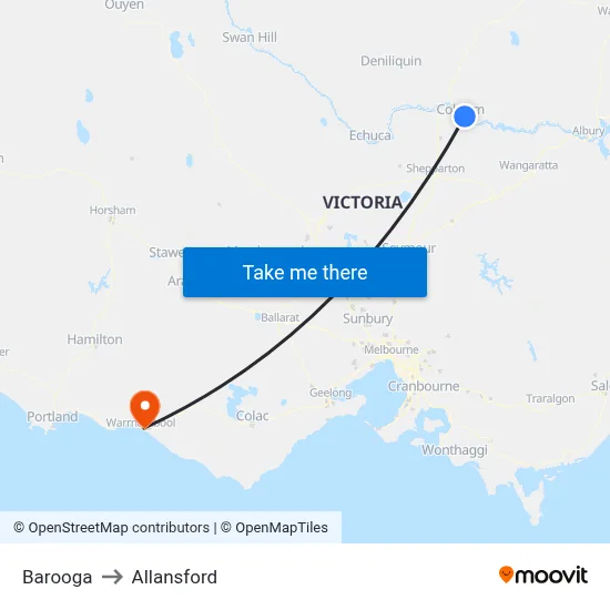 Barooga to Allansford map