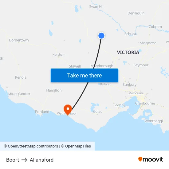 Boort to Allansford map