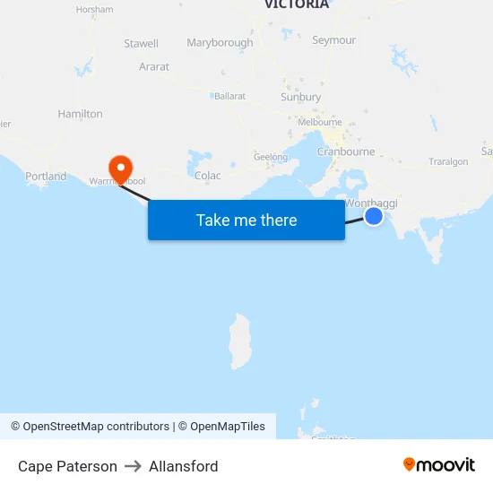 Cape Paterson to Allansford map