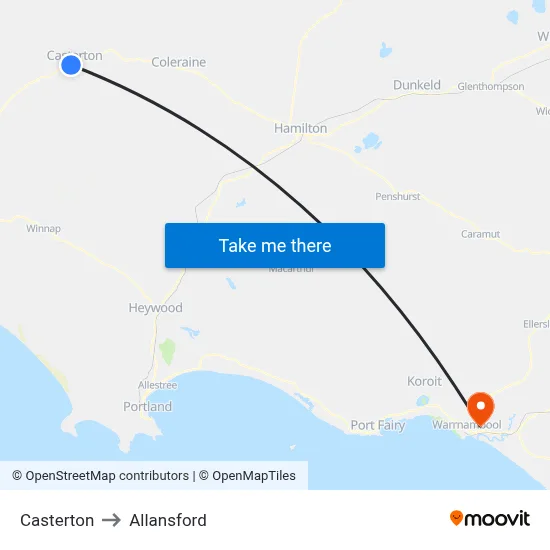 Casterton to Allansford map