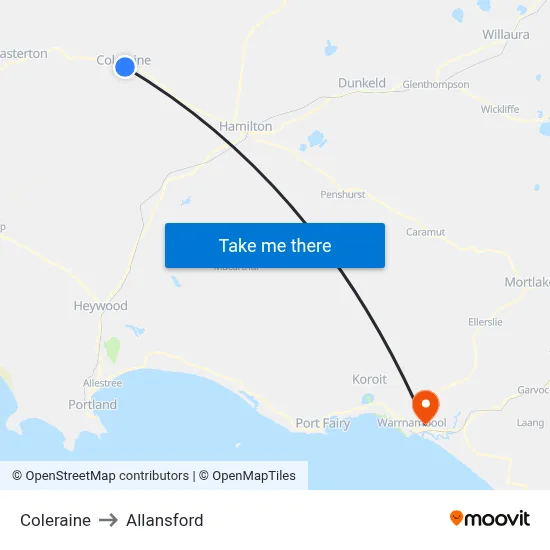 Coleraine to Allansford map