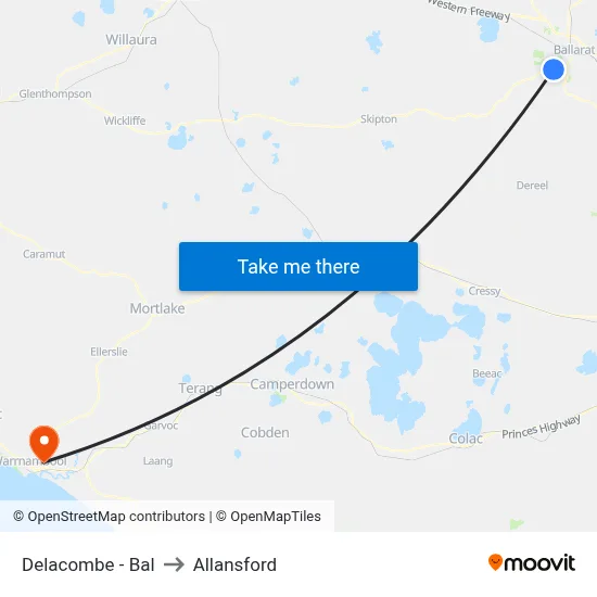 Delacombe - Bal to Allansford map