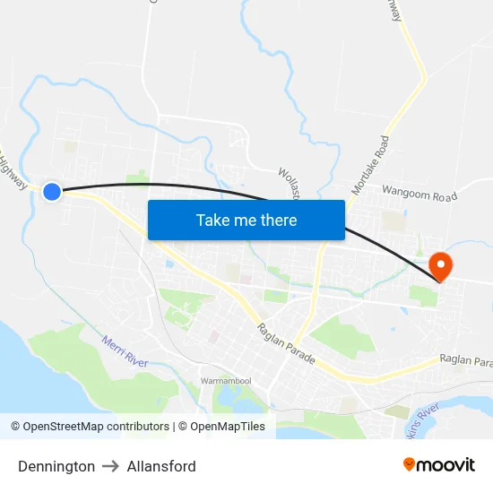Dennington to Allansford map