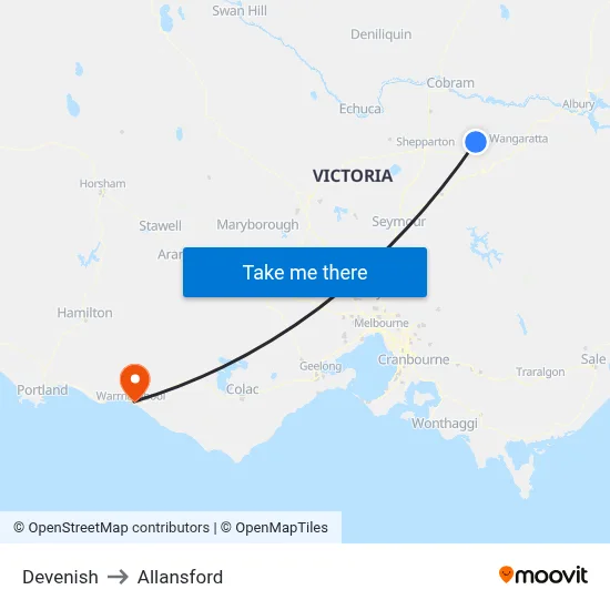 Devenish to Allansford map