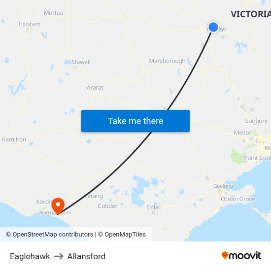 Eaglehawk to Allansford map