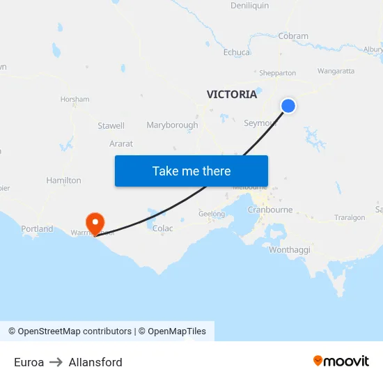 Euroa to Allansford map