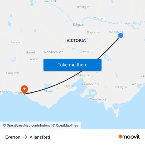 Everton to Allansford map