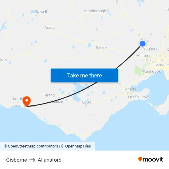 Gisborne to Allansford map