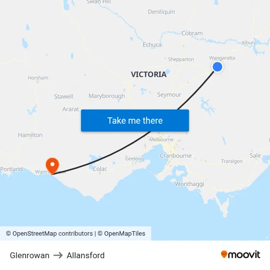 Glenrowan to Allansford map