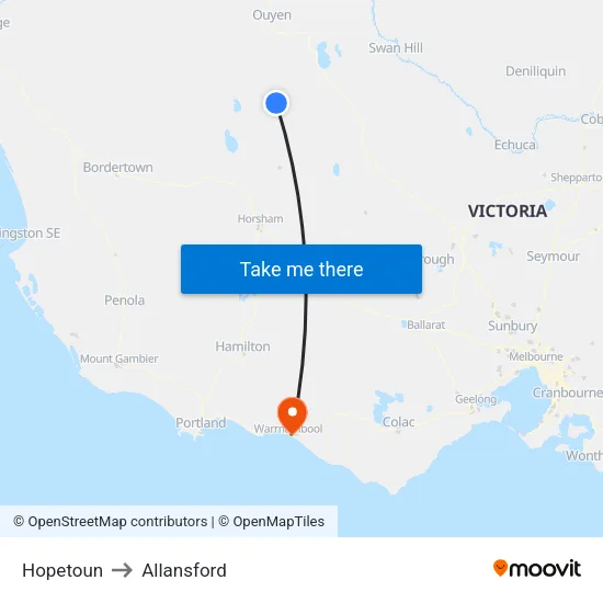 Hopetoun to Allansford map