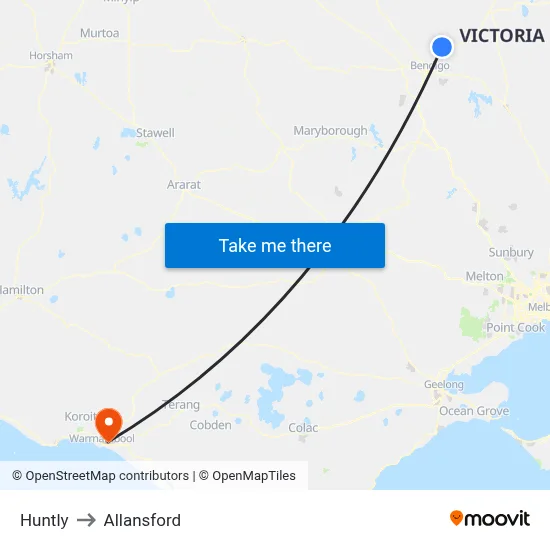 Huntly to Allansford map