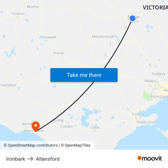 Ironbark to Allansford map