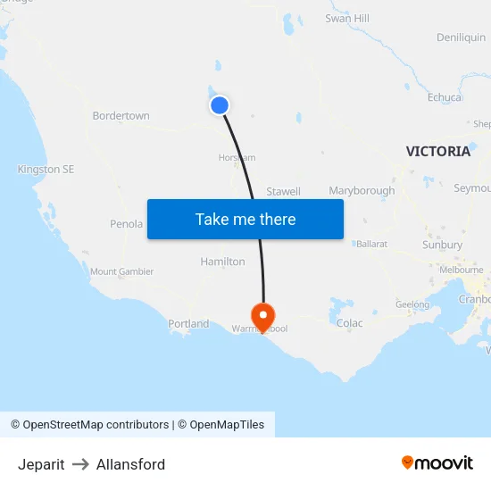 Jeparit to Allansford map