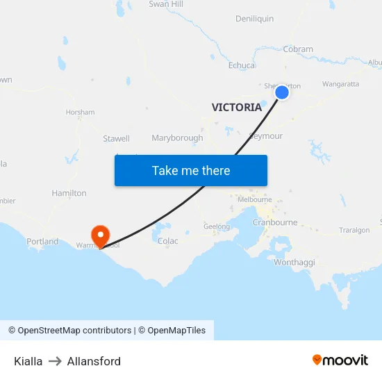 Kialla to Allansford map