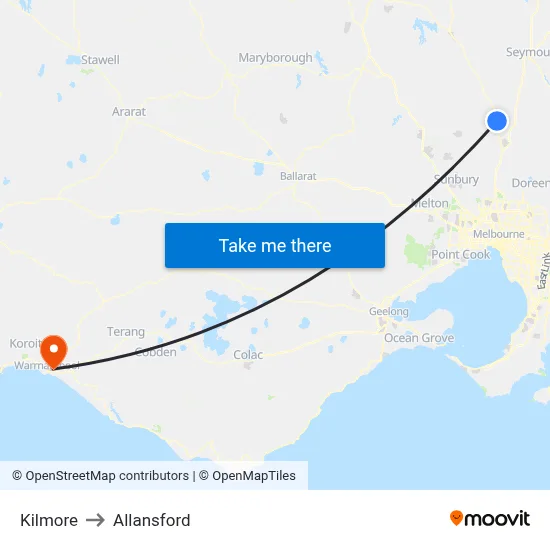 Kilmore to Allansford map