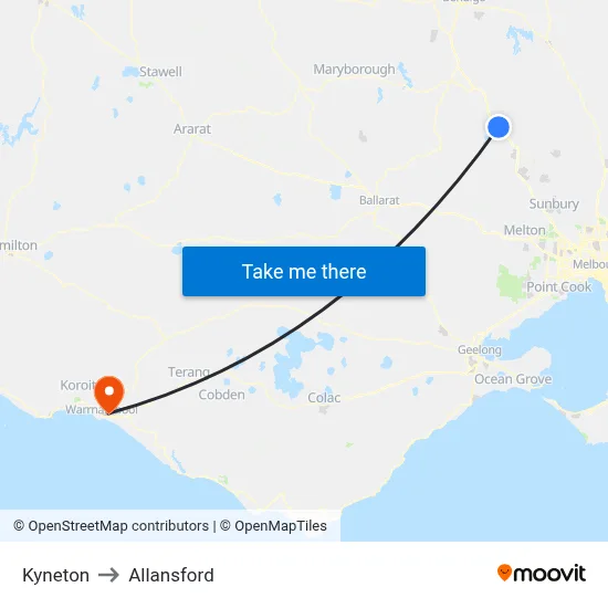 Kyneton to Allansford map