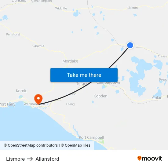 Lismore to Allansford map