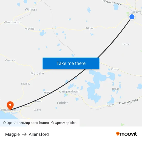 Magpie to Allansford map