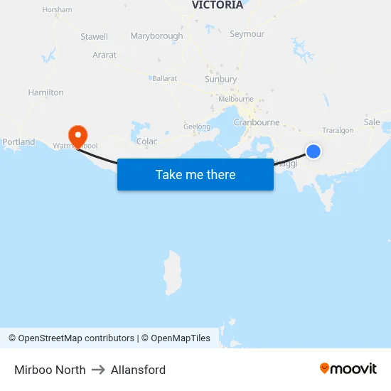 Mirboo North to Allansford map