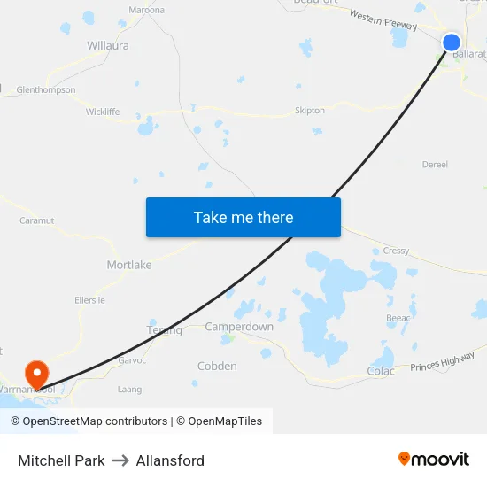 Mitchell Park to Allansford map