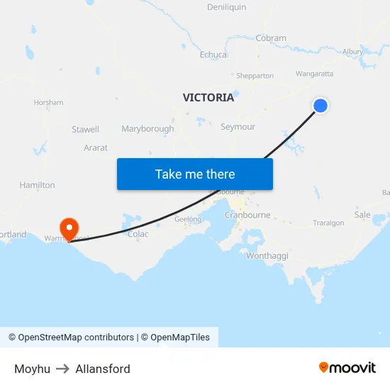 Moyhu to Allansford map