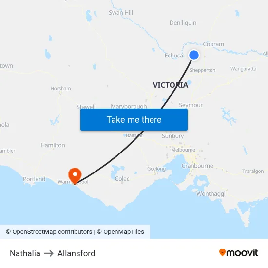 Nathalia to Allansford map