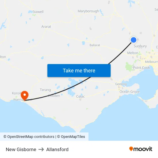 New Gisborne to Allansford map