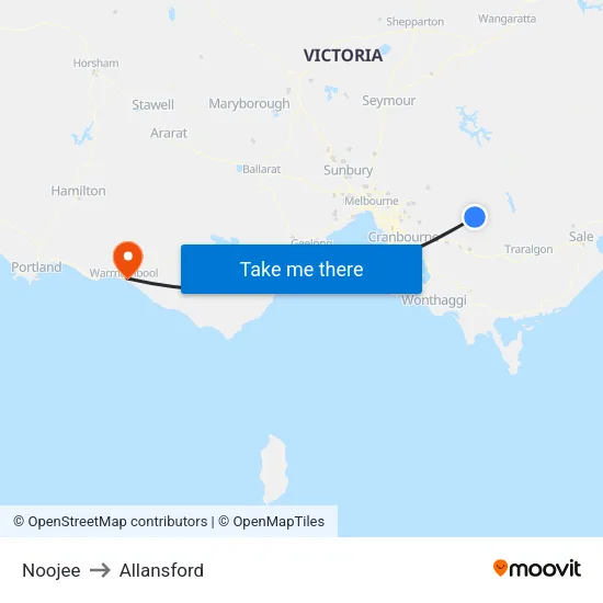 Noojee to Allansford map