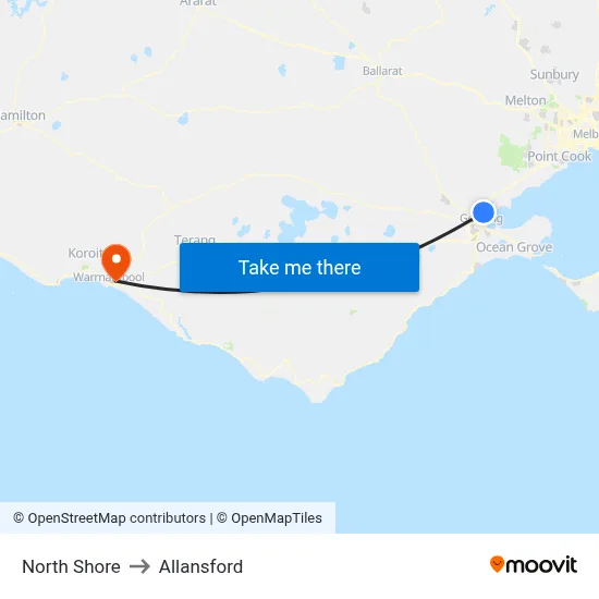 North Shore to Allansford map