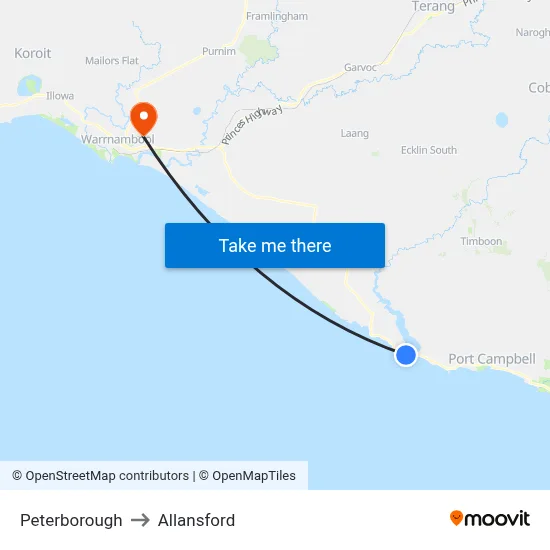 Peterborough to Allansford map