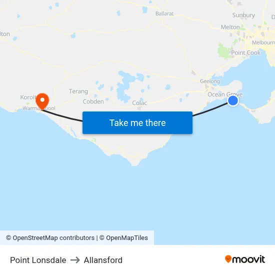Point Lonsdale to Allansford map
