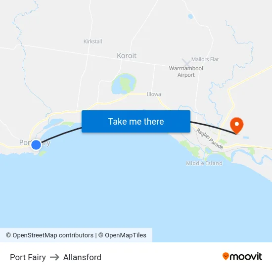 Port Fairy to Allansford map