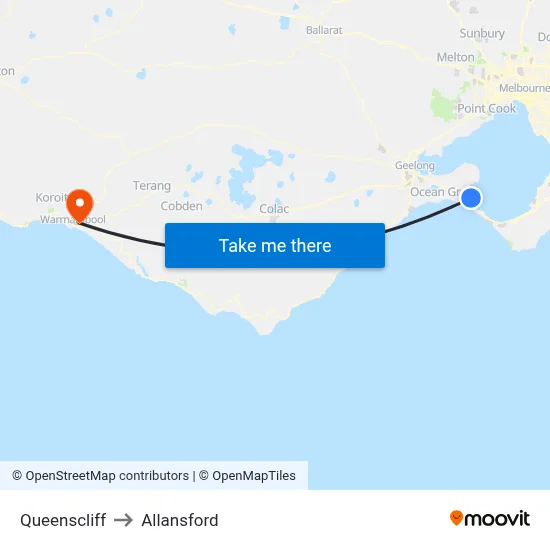 Queenscliff to Allansford map