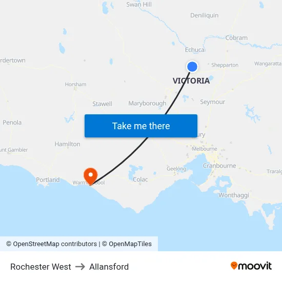 Rochester West to Allansford map