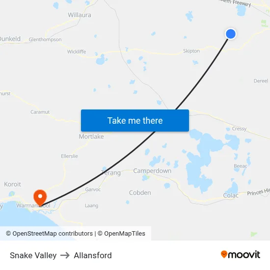 Snake Valley to Allansford map