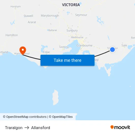 Traralgon to Allansford map