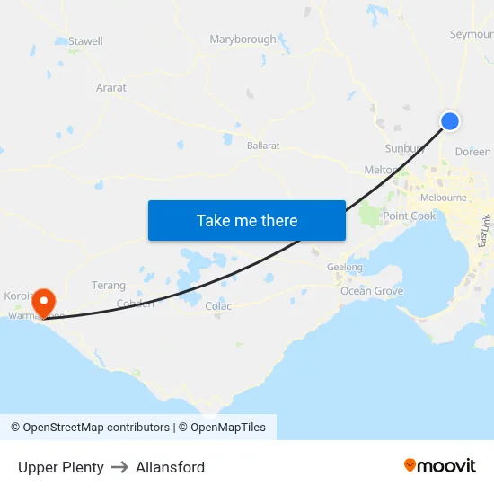 Upper Plenty to Allansford map